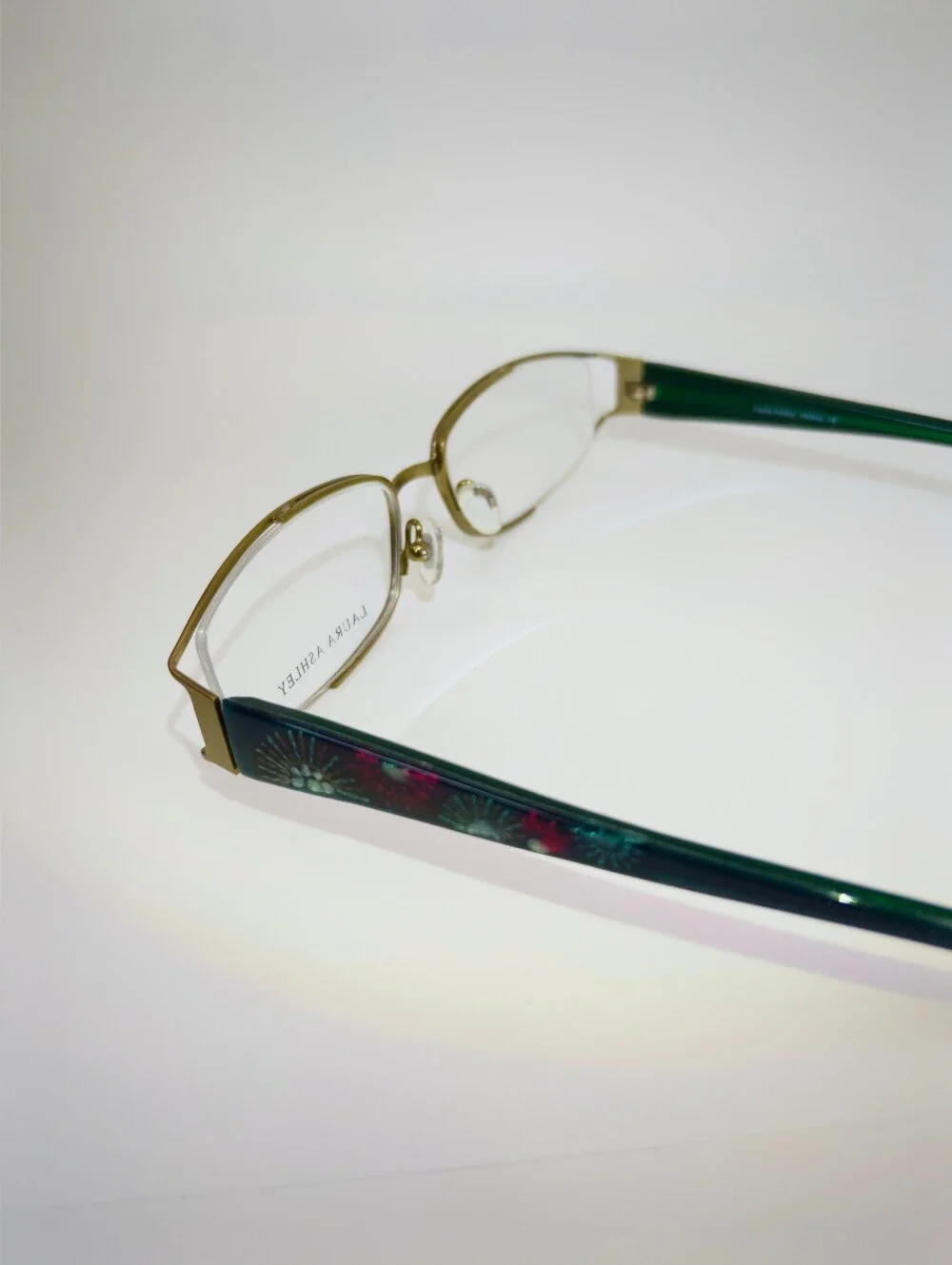 Laura Ashley. Helena. Gold Semi Rimless Metal Eyeglasses. Sage Loom.
